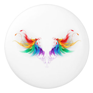 Fluffy Rainbow Wings Ceramic Knob