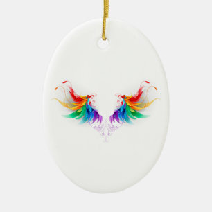 Fluffy Rainbow Wings Ceramic Tree Decoration