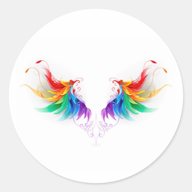Fluffy Rainbow Wings Classic Round Sticker (Front)