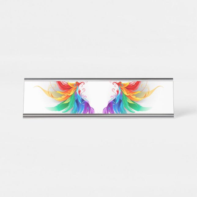 Fluffy Rainbow Wings Desk Name Plate (Front)