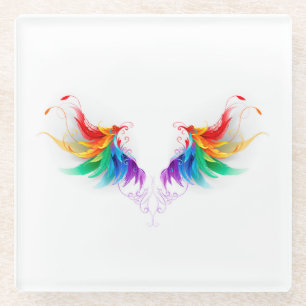 Fluffy Rainbow Wings Glass Coaster