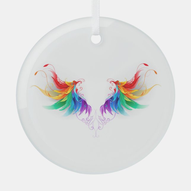 Fluffy Rainbow Wings Glass Tree Decoration (Front)