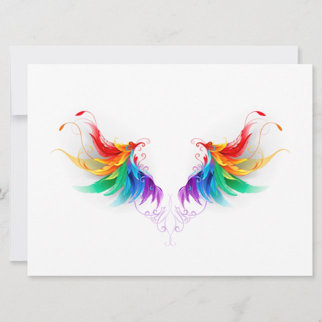 Fluffy Rainbow Wings Holiday Card (Front)