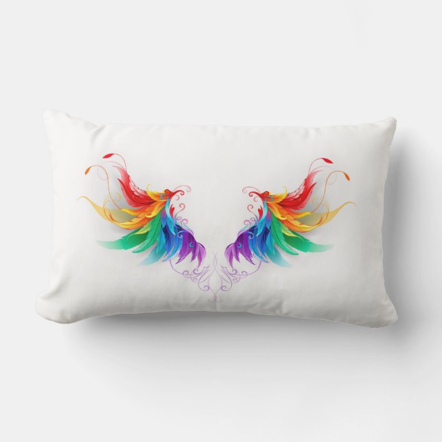 Fluffy Rainbow Wings Lumbar Cushion (Front)