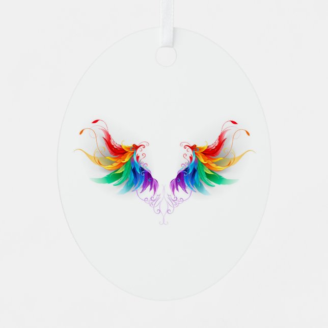Fluffy Rainbow Wings Metal Tree Decoration (Front)