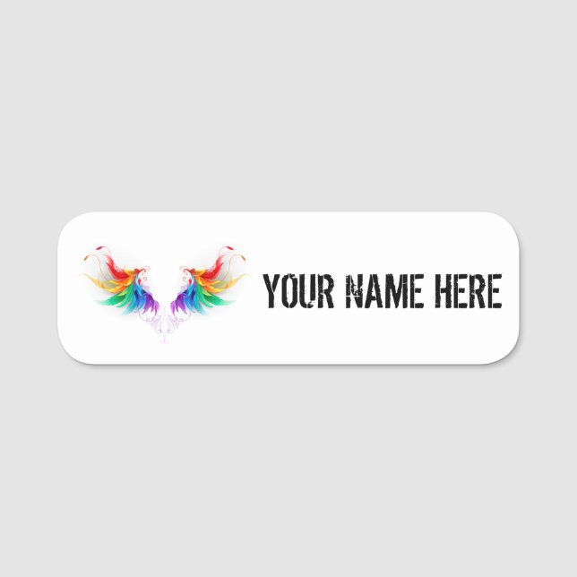 Fluffy Rainbow Wings Name Tag (Front)