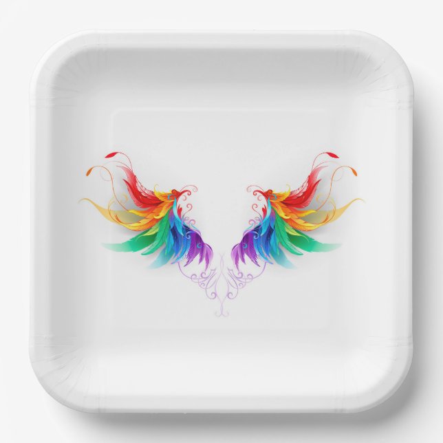 Fluffy Rainbow Wings Paper Plate (Front)