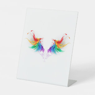 Fluffy Rainbow Wings Pedestal Sign