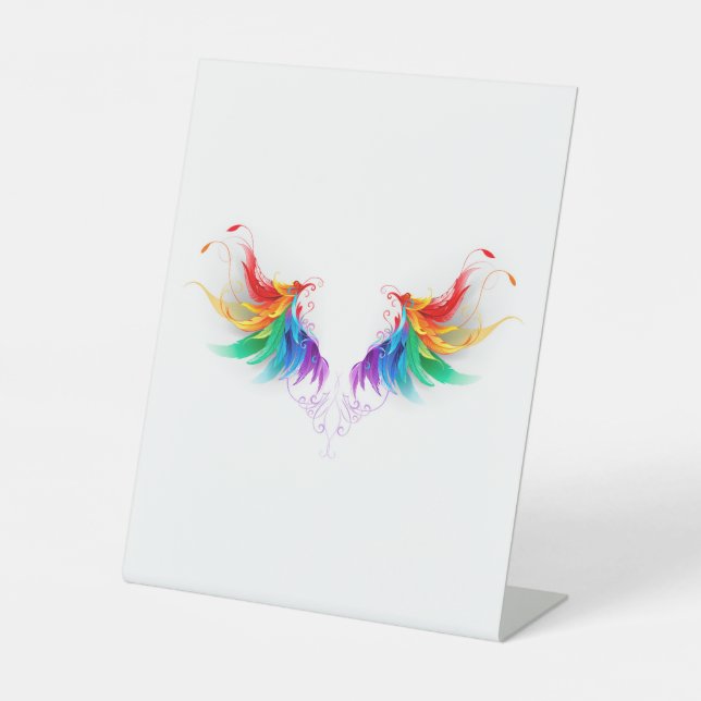 Fluffy Rainbow Wings Pedestal Sign (Front)