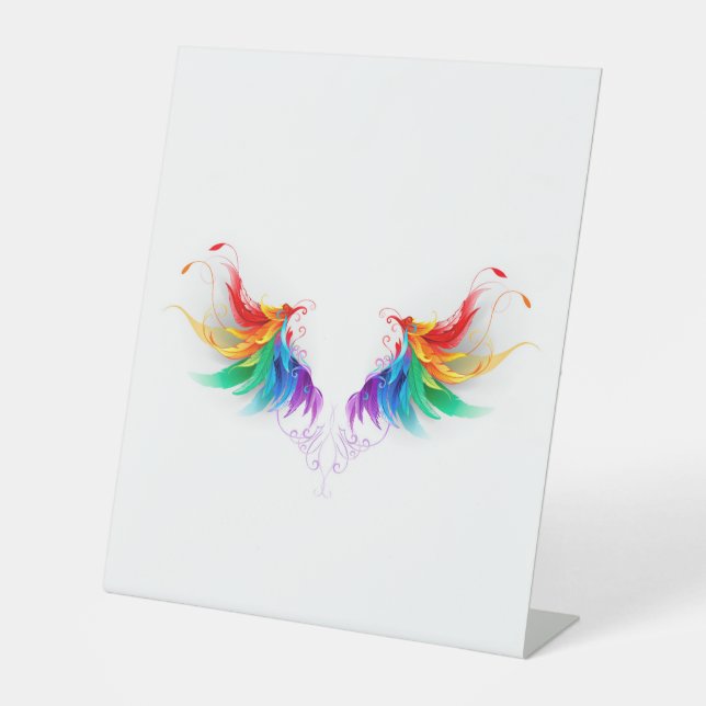 Fluffy Rainbow Wings Pedestal Sign (Front)