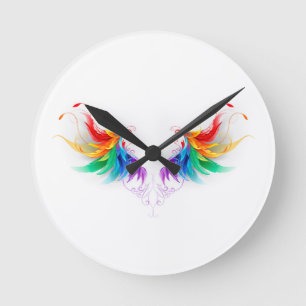Fluffy Rainbow Wings Round Clock