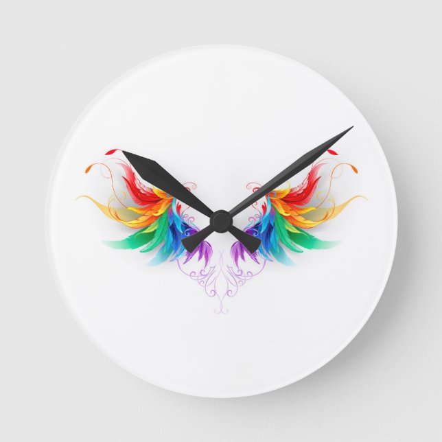 Fluffy Rainbow Wings Round Clock (Front)
