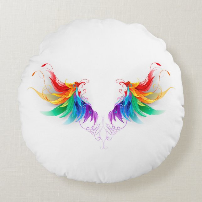 Fluffy Rainbow Wings Round Cushion (Front)