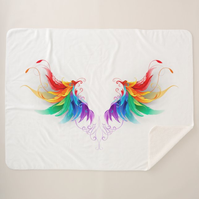 Fluffy Rainbow Wings Sherpa Blanket (Front (Horizontal))