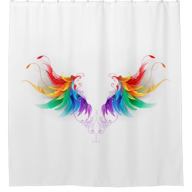 Fluffy Rainbow Wings Shower Curtain (Front)