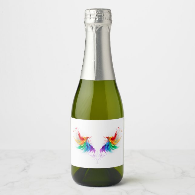 Fluffy Rainbow Wings Sparkling Wine Label (Front)