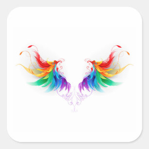 Fluffy Rainbow Wings Square Sticker