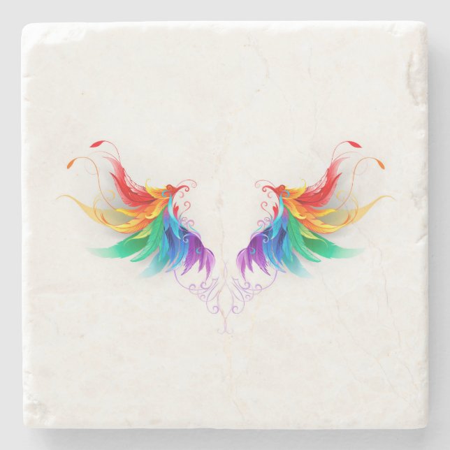 Fluffy Rainbow Wings Stone Coaster (Front)