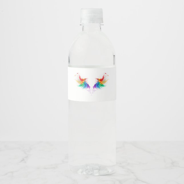 Fluffy Rainbow Wings Water Bottle Label (Front)
