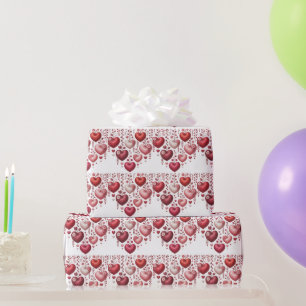 Fluffy Red Floral Heart Baby Shower Wrapping Paper