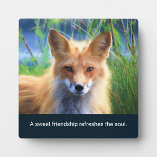 Fluffy Red Fox with Friendship Quote Plaque