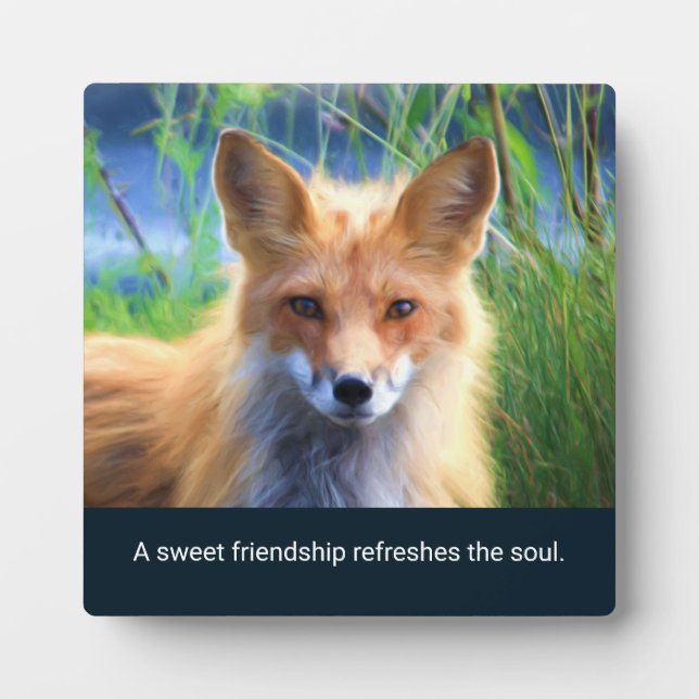 Fluffy Red Fox with Friendship Quote Plaque (Front)