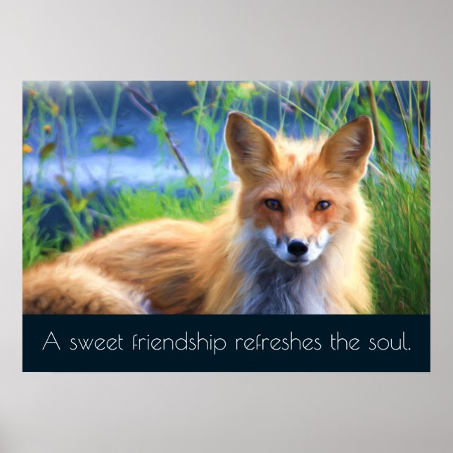 Fluffy Red Fox with Friendship Quote Poster (Front)