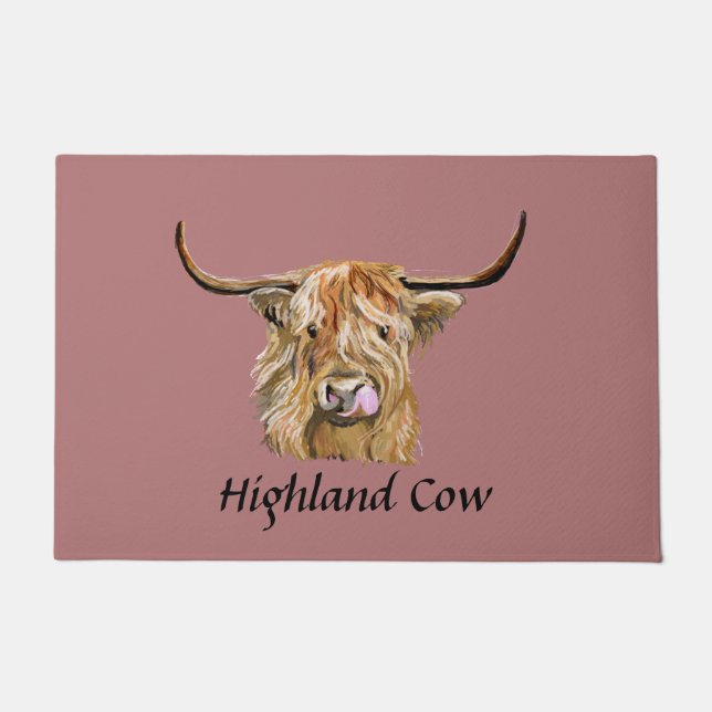 Fluffy Red Highland Cow Original Digital Art   Doormat (Front)