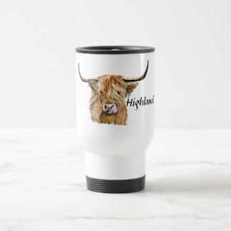 Fluffy Red Highland Cow Original Digital Art Travel Mug
