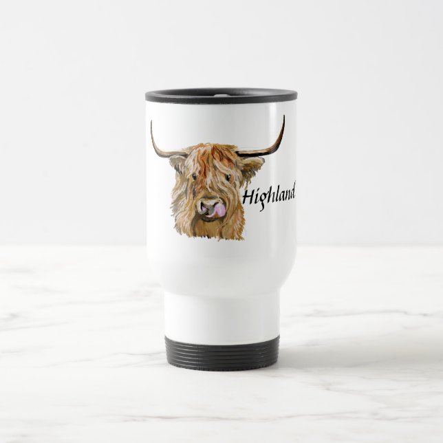 Fluffy Red Highland Cow Original Digital Art  Travel Mug (Center)