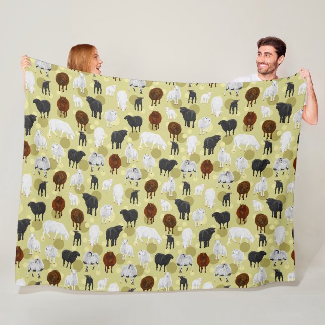 Fluffy Sheep and Lambs Pattern Fleece Blanket (In Situ)