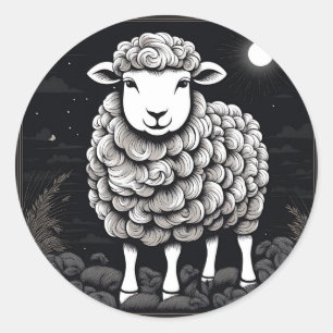 Fluffy Sheep Black And White Classic Round Sticker