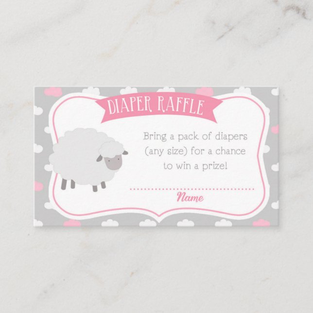 Fluffy Sheep Diaper Raffle Insert (Grey & Pink) (Front)