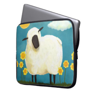 Fluffy Sheep & Yellow Flowers Laptop Sleeve