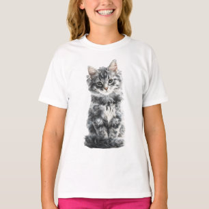 Fluffy Silver Maine Coon Kitten Kids T-Shirt