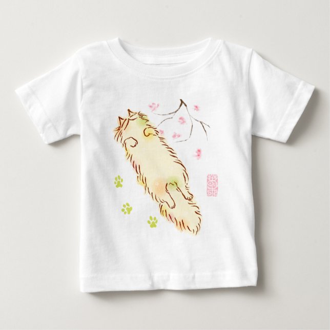 Fluffy Sleepy Cat Baby T-Shirt (Front)
