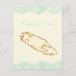 Fluffy Sleepy Cat Take your time Postcard