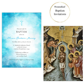 Fluffy Soft Cerulean Clouds Orthodox Baptism Invitation