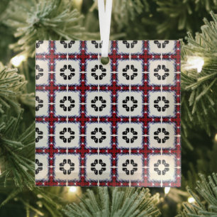 Fluffy Squares Floral Glass Tree Decoration