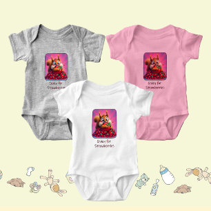 Fluffy Squirrel “Crazy for Strawberries”, funny Baby Bodysuit
