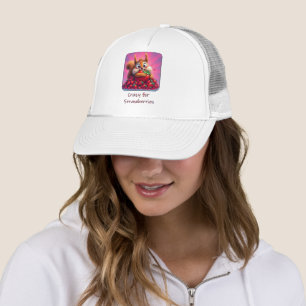 Fluffy Squirrel “Crazy for Strawberries”, funny  Trucker Hat