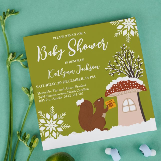Fluffy Squirrel Gift Winter Baby Shower Invitation (Creator Uploaded)