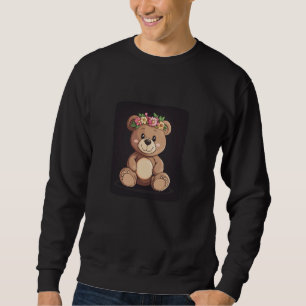 Fluffy Teddy Bear with a Cute Floral Touch Sweatshirt