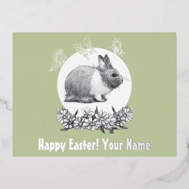   Fluffy the rabbit Foil Holiday Postcard (Front)