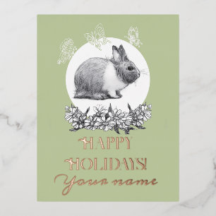   Fluffy the rabbit Foil Holiday Postcard