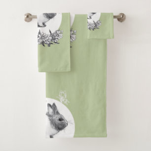 Fluffy the rabbit. Pencil drawing Bath Towel Set