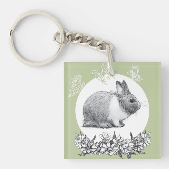 Fluffy the rabbit. Pencil drawing. Key Ring (Front)