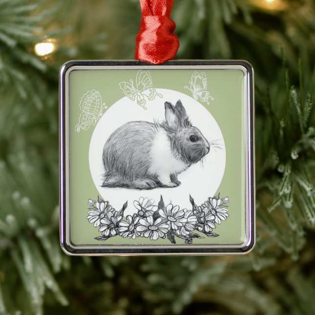 Fluffy the rabbit. Pencil drawing. Metal Tree Decoration (Tree)