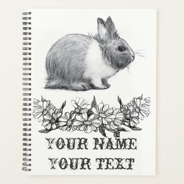 Fluffy the rabbit. Pencil drawing Monochrome Black Planner (Front)