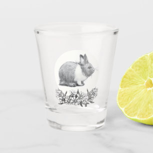 Fluffy the rabbit. Pencil drawing Monochrome Black Shot Glass